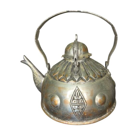 Antique Turkish Ottoman Silver Plated Hammered Tea Kettle - Picture 4 of 9